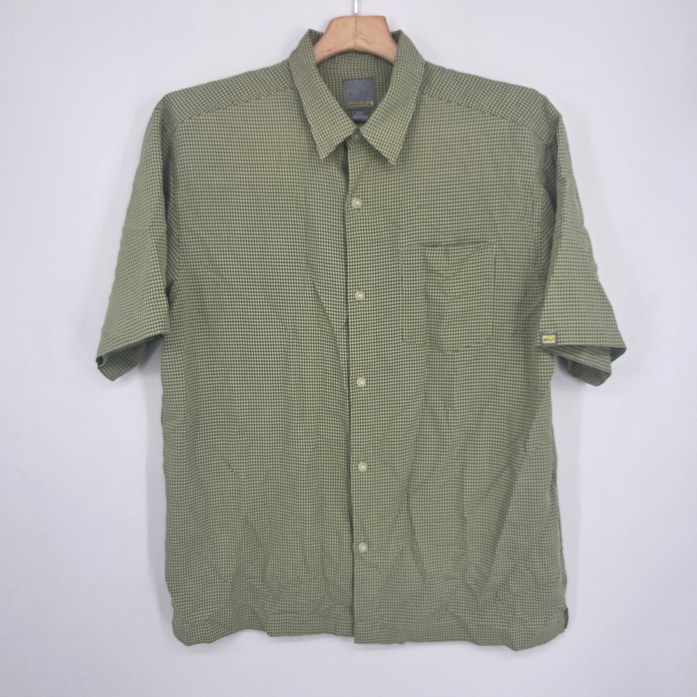 Vintage Quiksilver Mens Green Micro Check Short Sleeve Button Down Shirt Size M